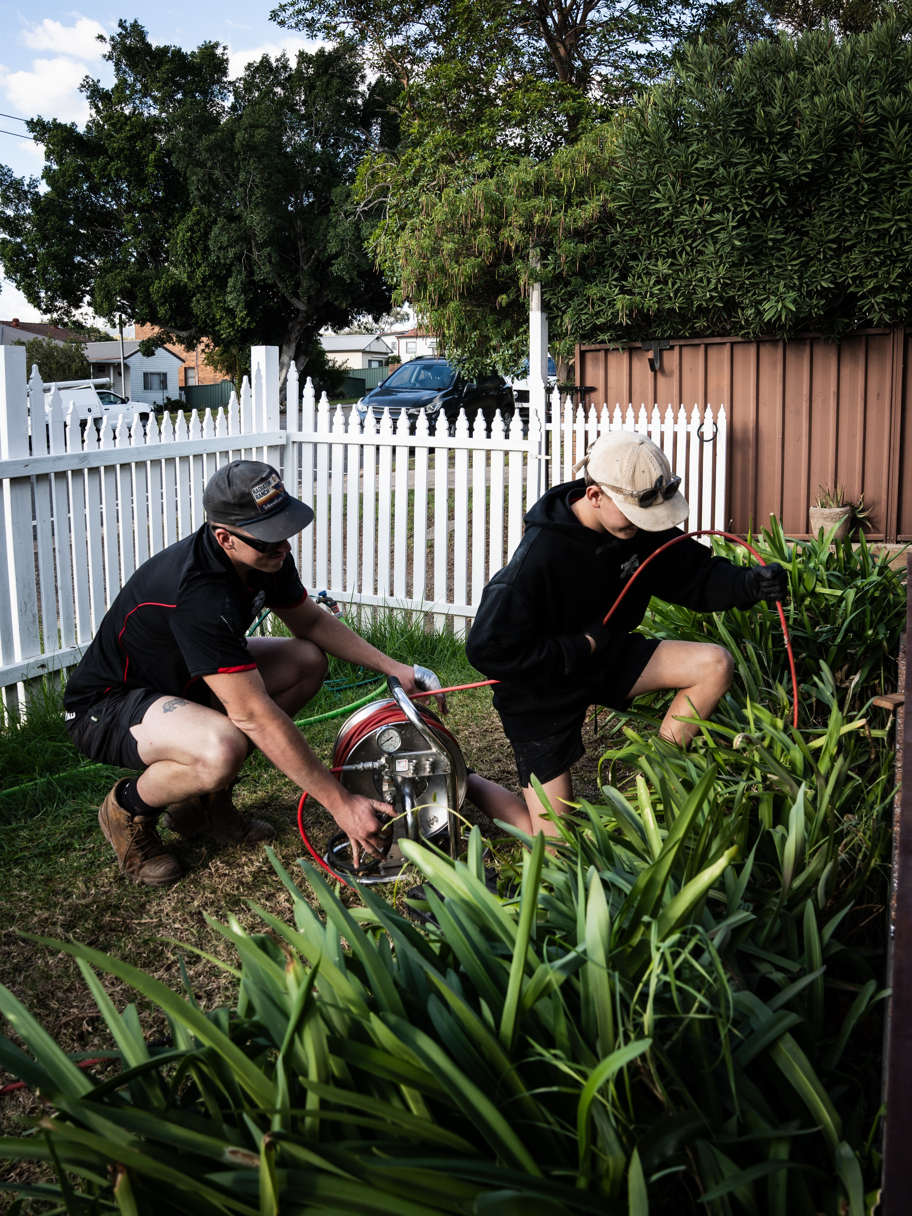 Hovi Plumbing and Gas clearing a blocked drain with a jetting rig at a Hunter Valley home